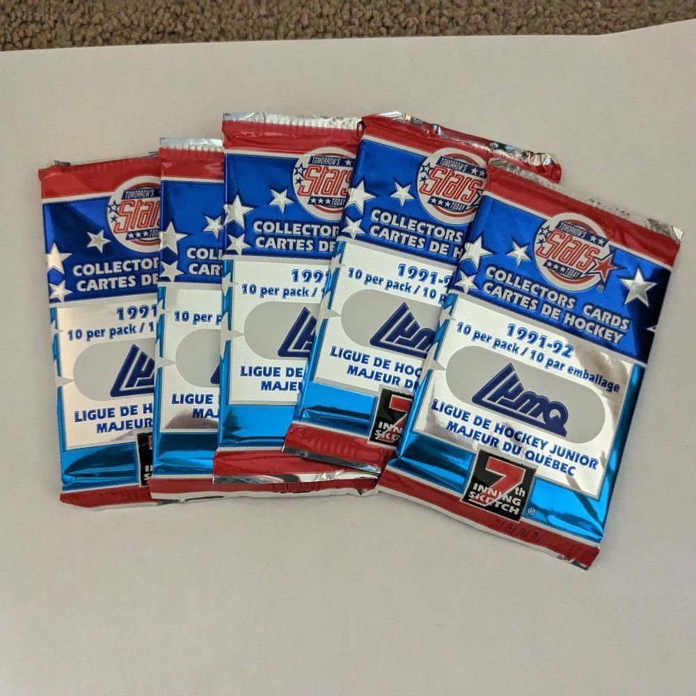 5 Packs of 1991-92 Sealed Hockey Cards Quebec Ligue de Hockey Junior Maj…